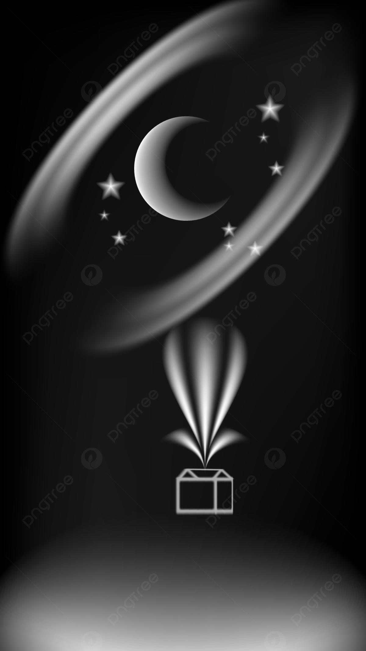 Black and white abstract illustration of a gift box - Black and white, black phone, moon phases
