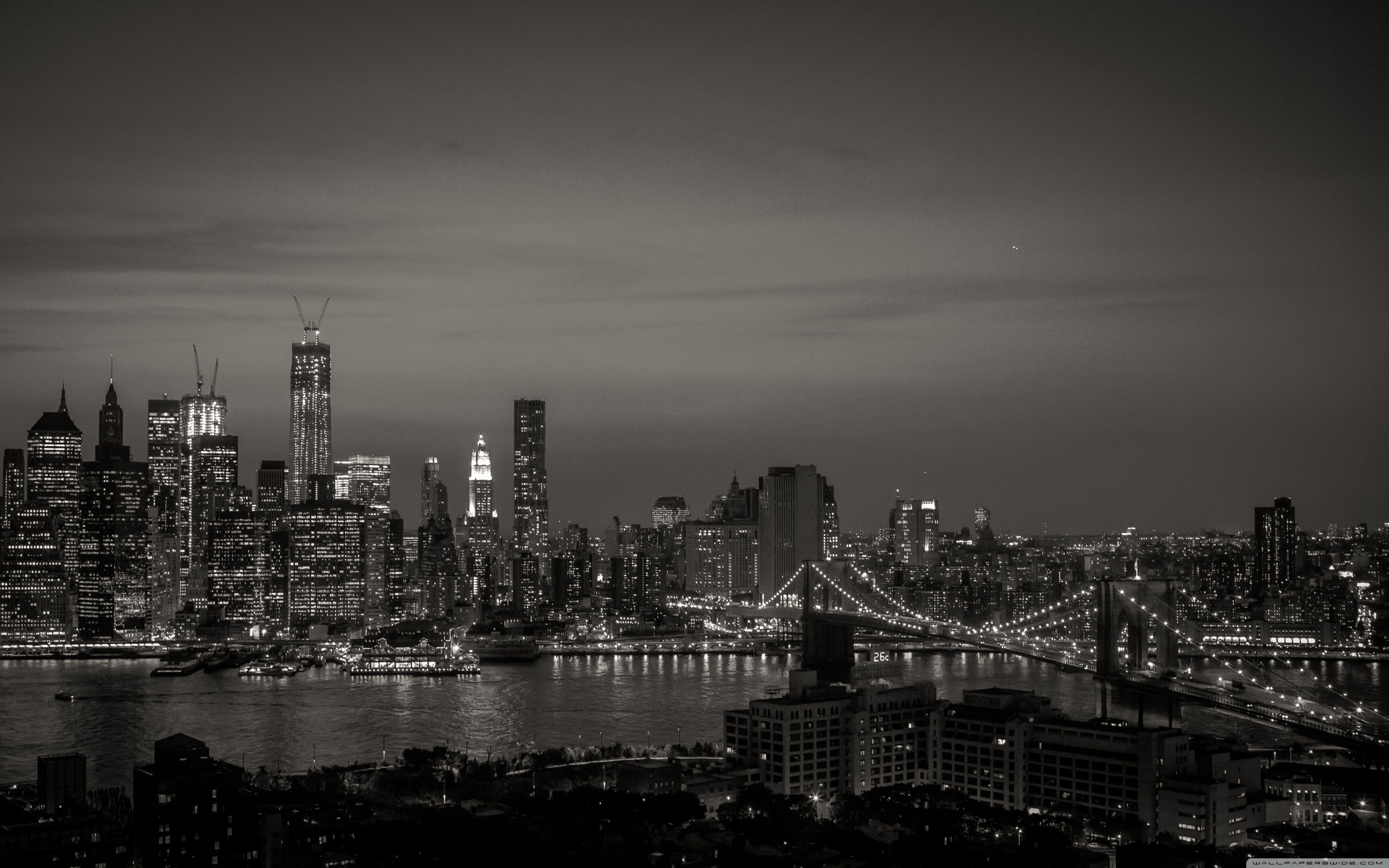 New York City at night wallpaper 2560x1440 for desktop - Black and white