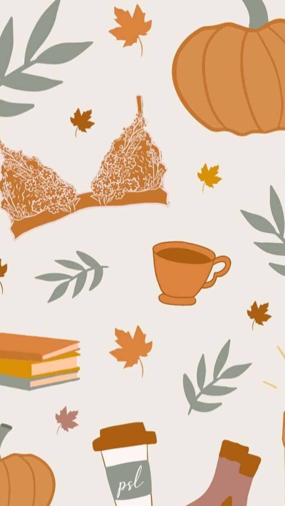 A pattern of fall items, including pumpkins and coffee - Fall, cute fall