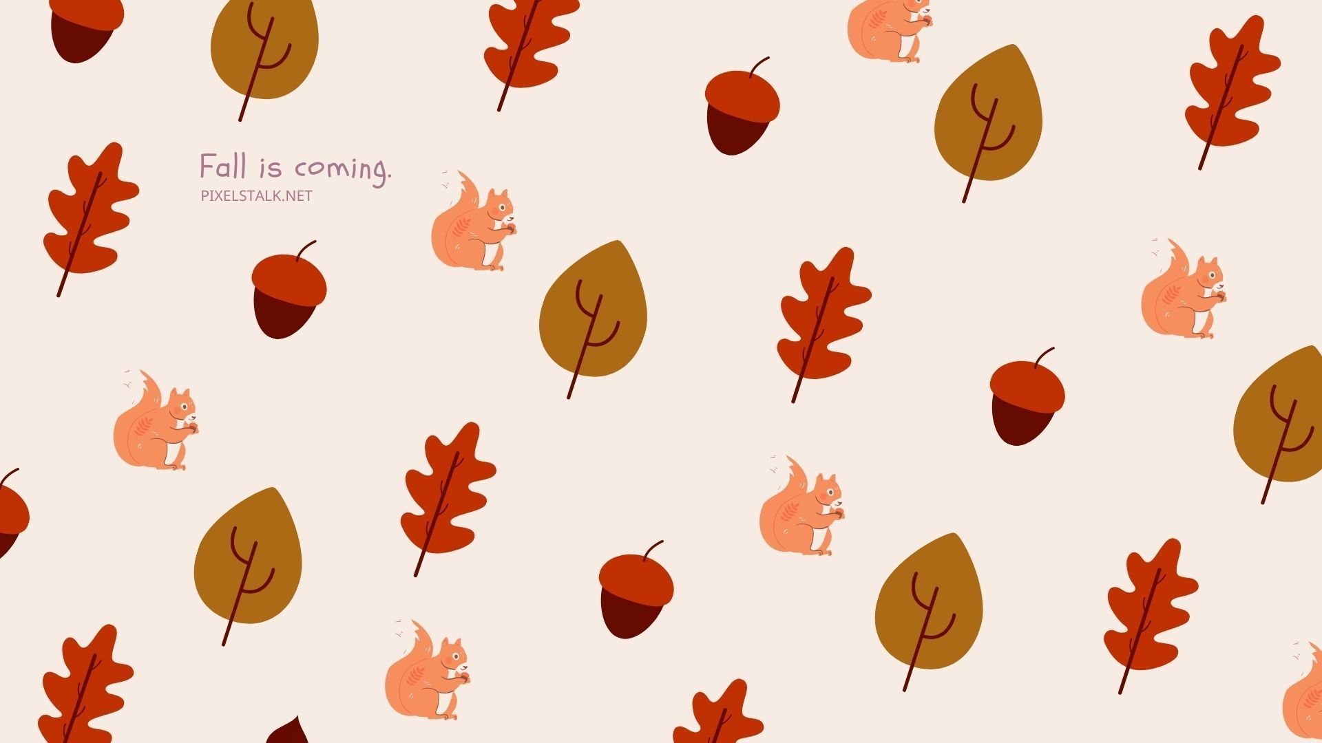 Autumn wallpaper for desktop background with a pattern of squirrels, acorns, and fall leaves - Cute fall