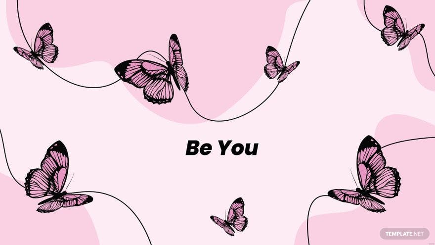 A pink background with butterflies and the words 