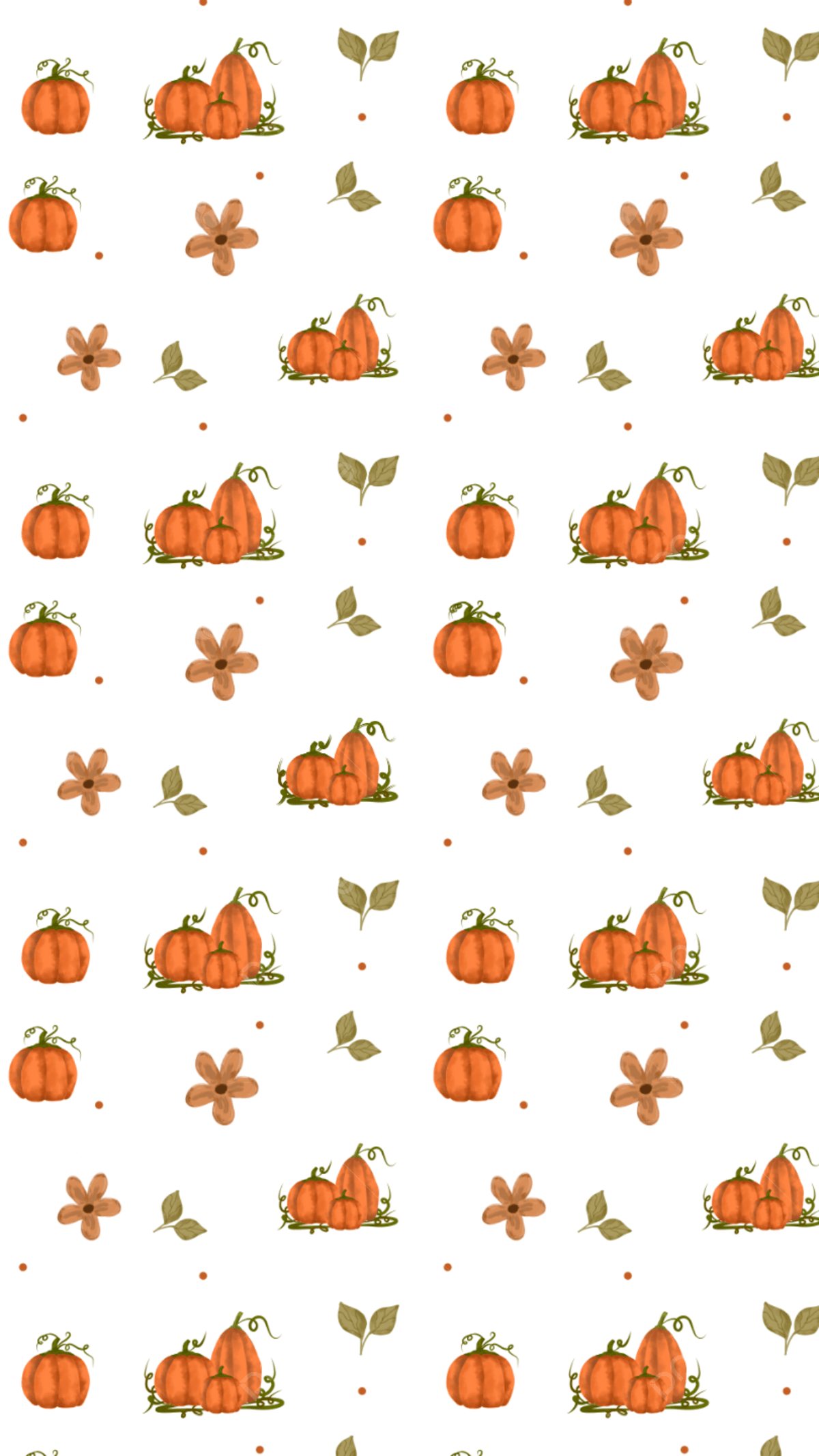 : pumpkin pattern with leaves and flowers on a white background - Pastel orange, cute fall