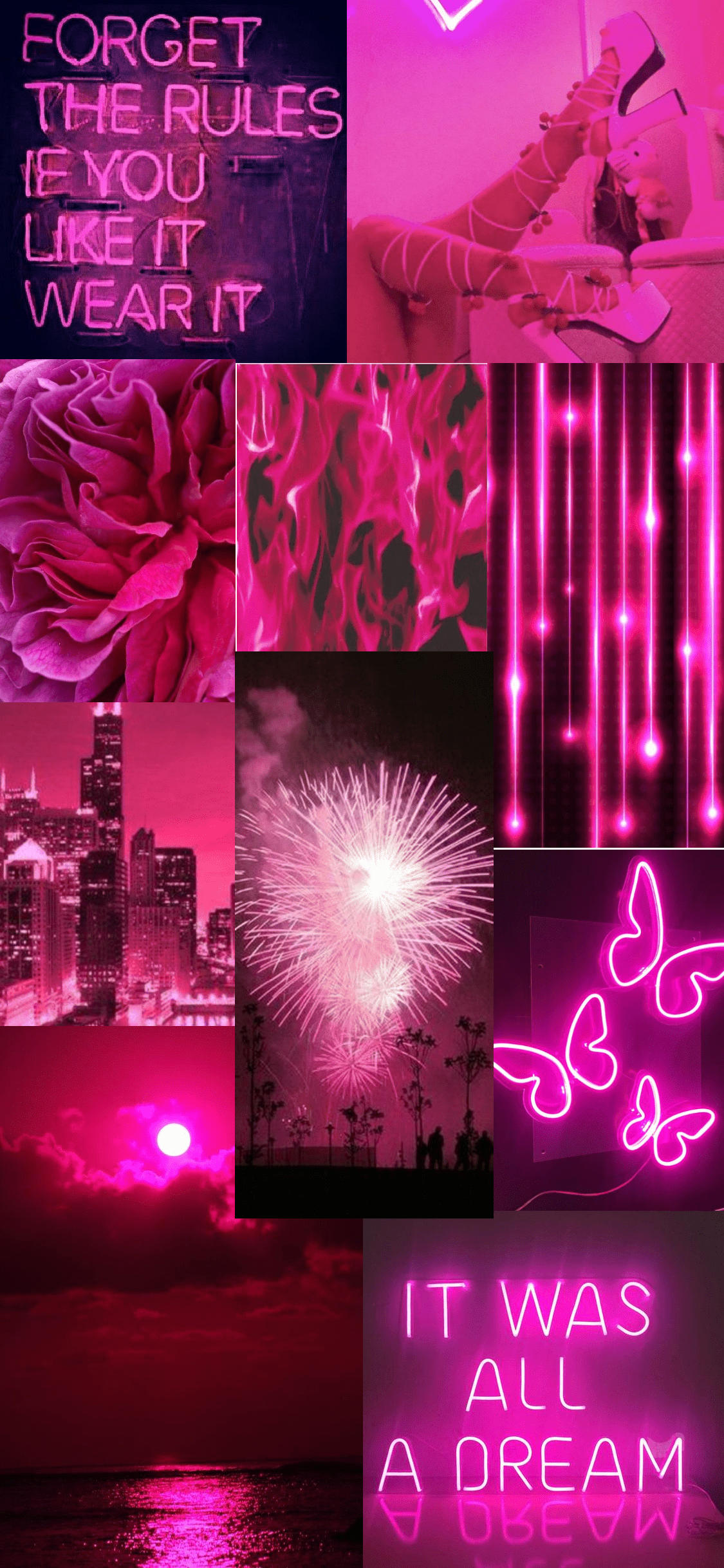 Aesthetic wallpaper for phone or desktop. Pink and purple collage - Neon pink, hot pink