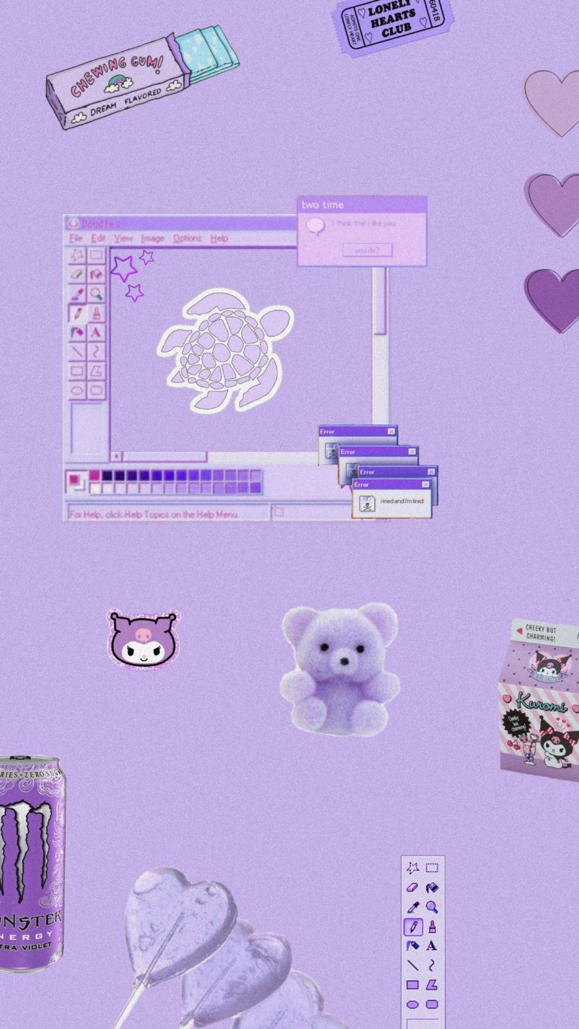 Aesthetic purple phone background with a lot of stickers - Cute purple