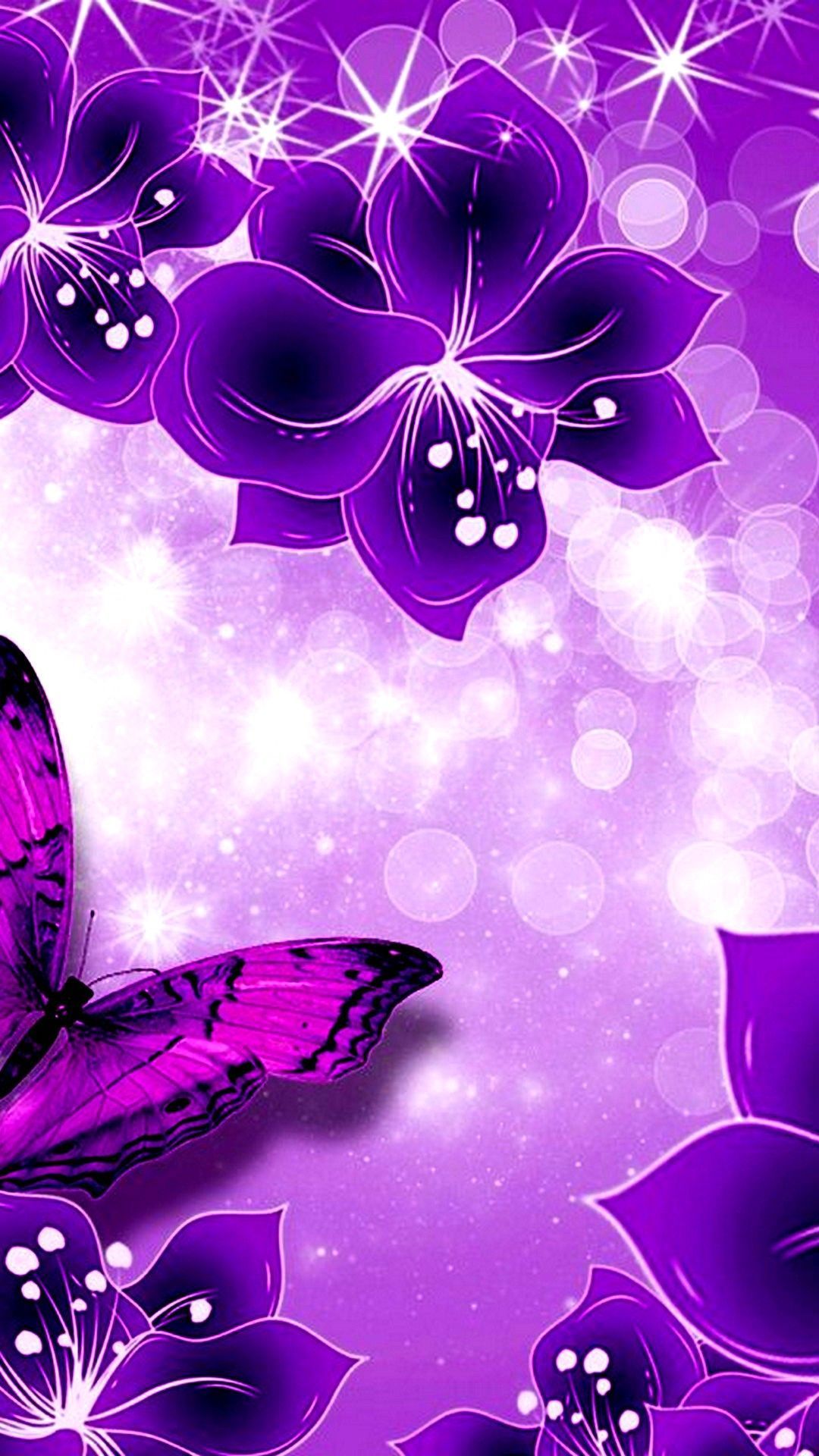 A beautiful purple aesthetic wallpaper with a butterfly and flowers, perfect for your iPhone 7 wallpaper. - Cute purple
