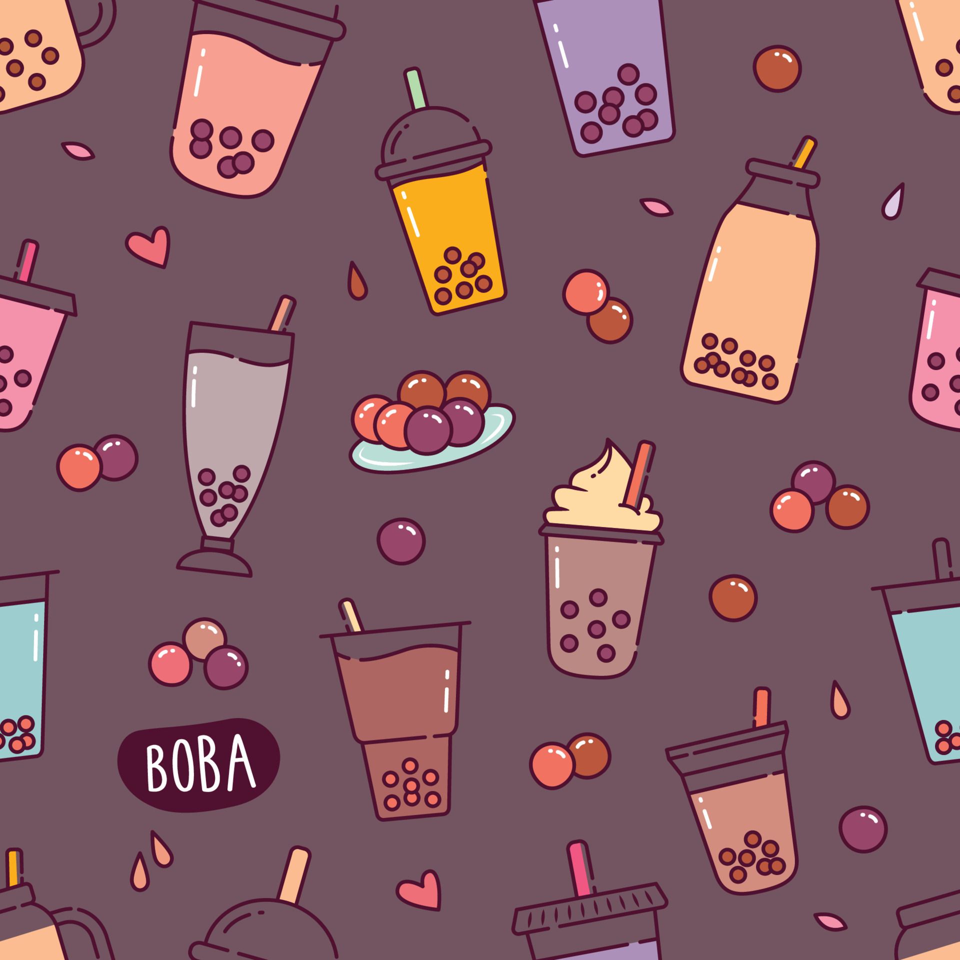 Boba Drink doodle hand drawn seamless