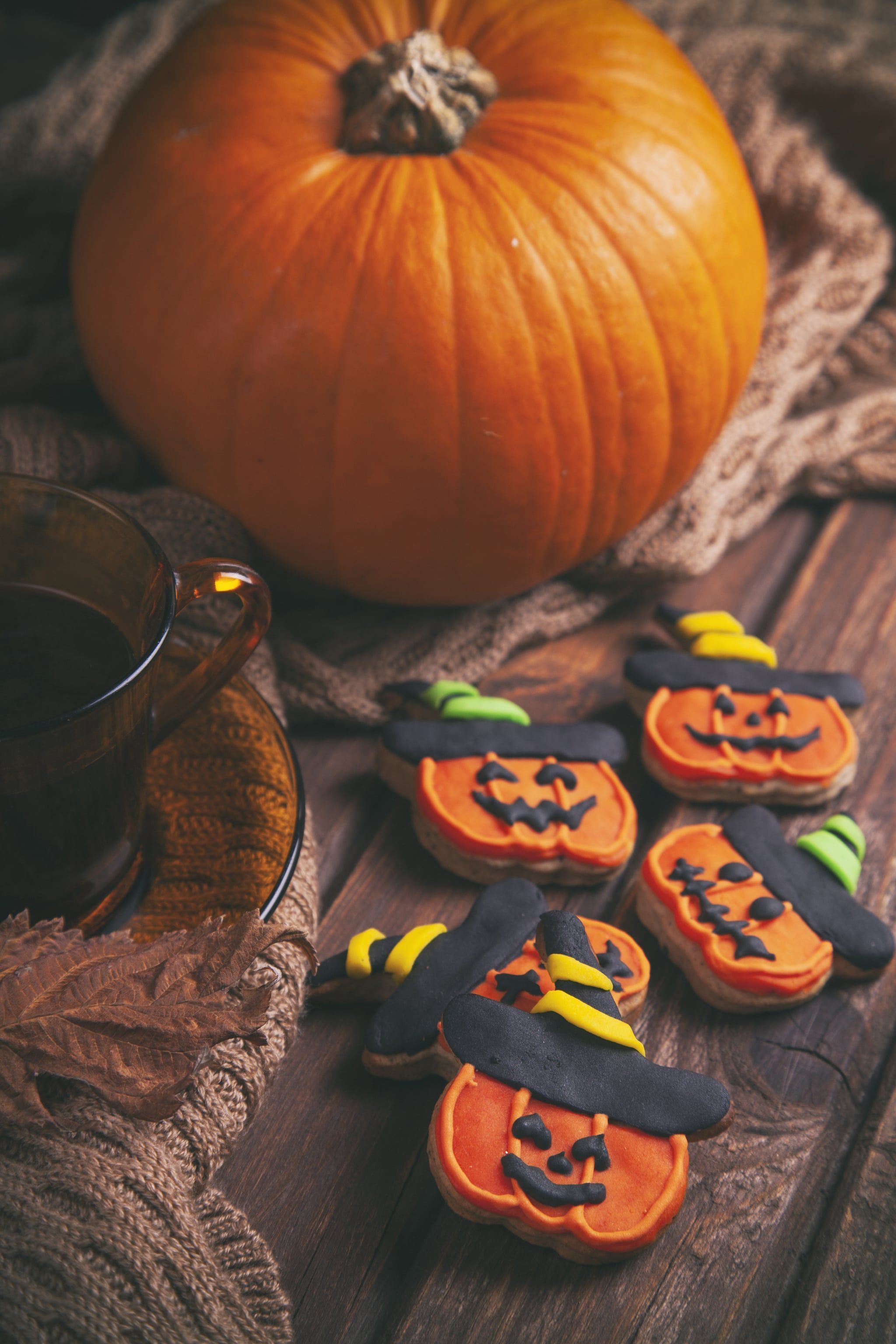 A table with cookies and pumpkins on it - Fall, cute fall, cute Halloween, Halloween