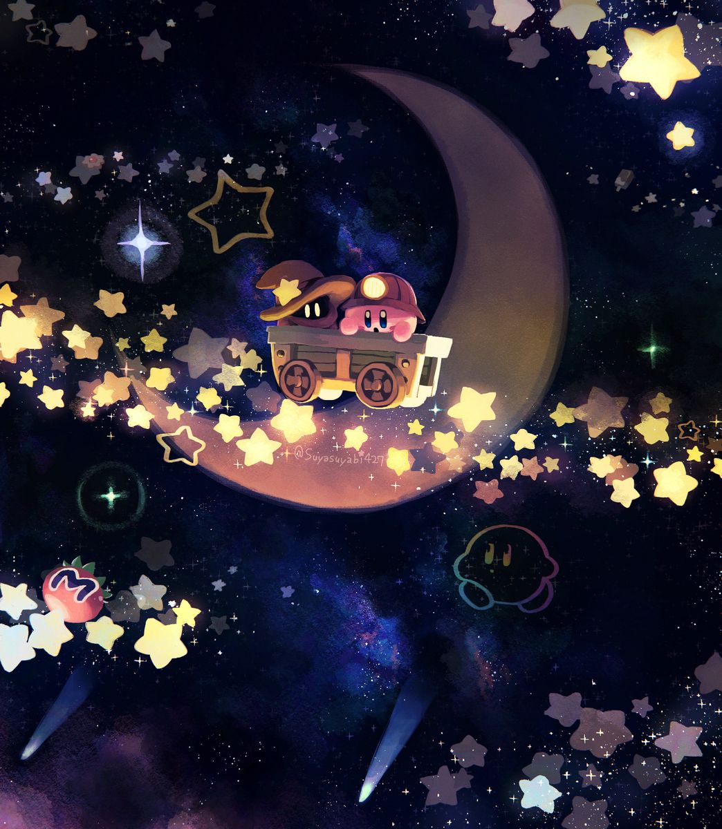 Cute Kirby & Black Mage Moon Wallpaper
