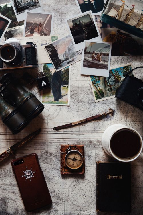 Flatlay with Polaroid Photo and a Compass