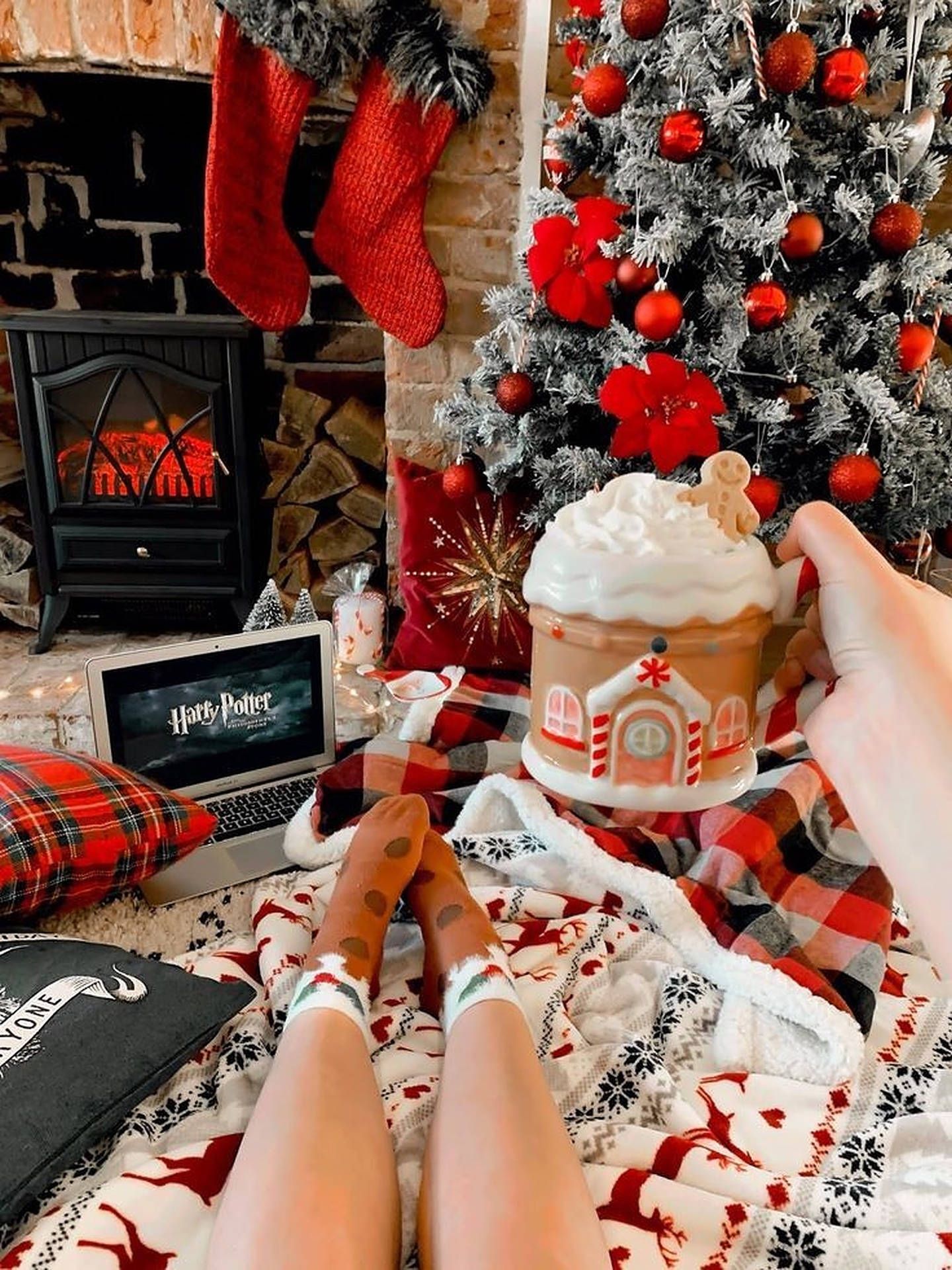 Download Cozy Christmas Aesthetic Gingerbread Mug Wallpaper