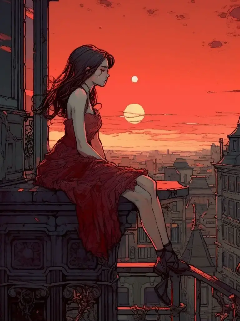 Boujee, sunset, red, illustration