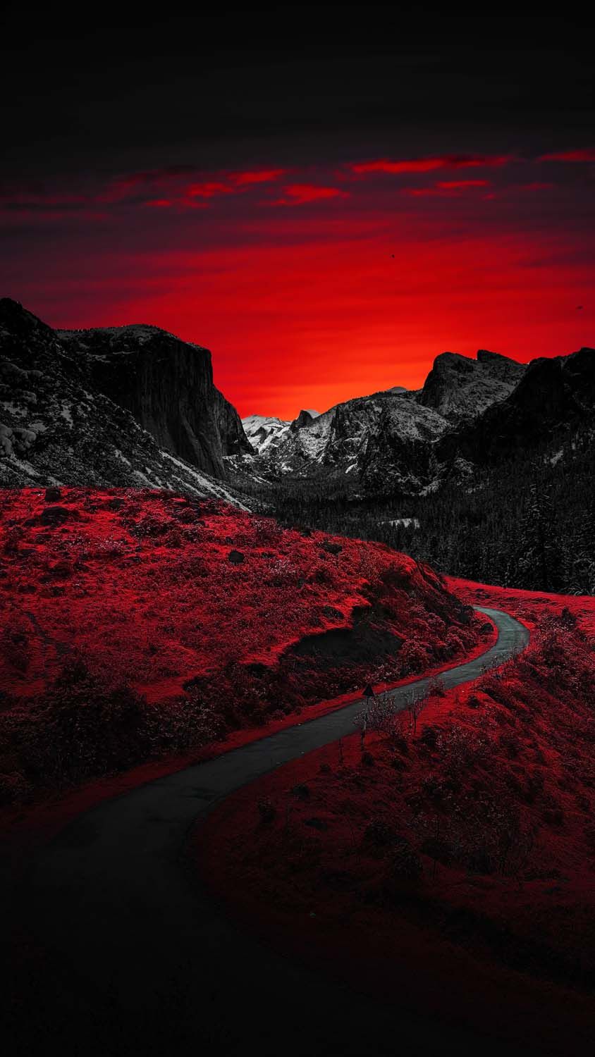 IPhone wallpaper of a red sky and mountains. - IPhone red, light red