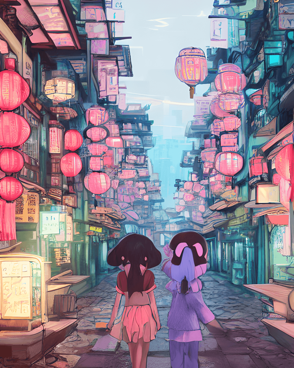 Chibi Panda Bear Walking Chinese Street