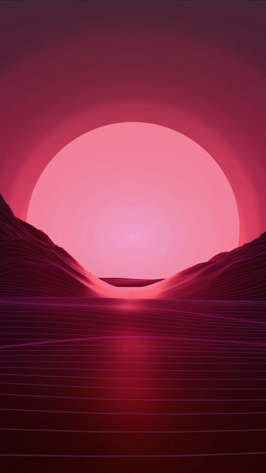 IPhone wallpaper of a pink sunset with lines and mountains - IPhone red