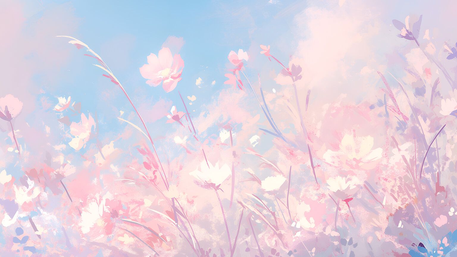 Flowers & Sky Pastel Desktop Wallpaper