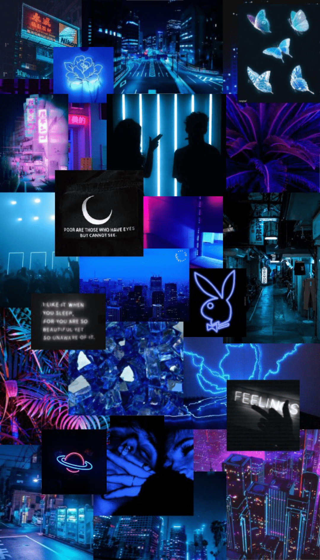 Aesthetic wallpaper neon blue and purple city night cityscape with anime girls - Neon blue, neon