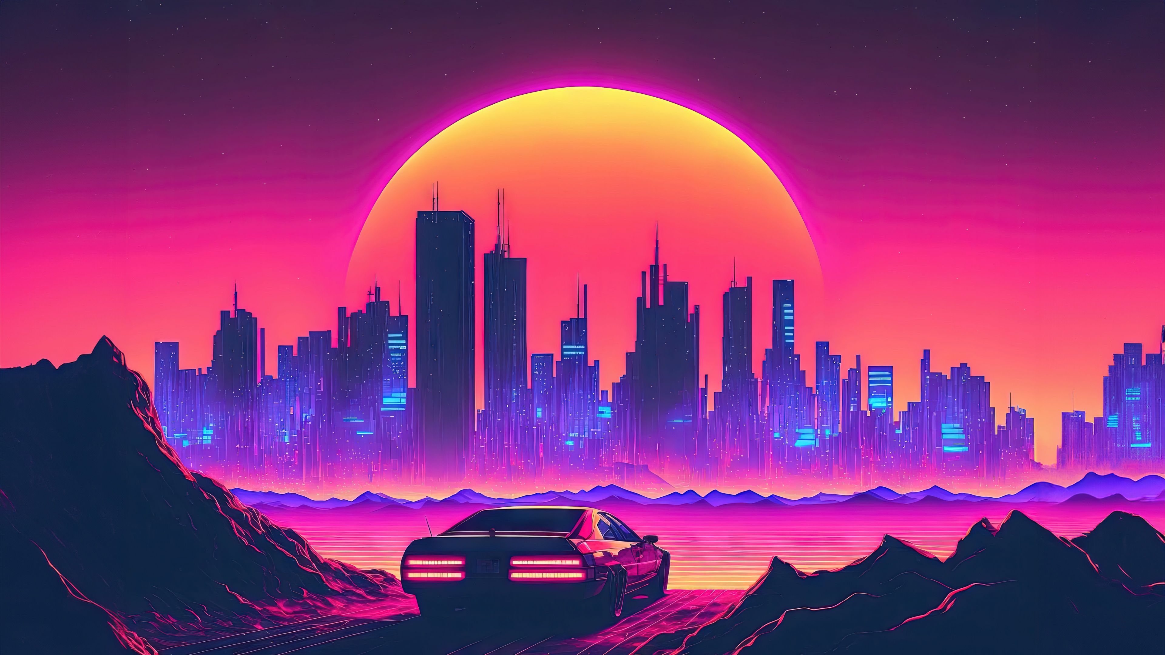 Wallpaper 4K, Outrun, Neon art, Cyberpunk