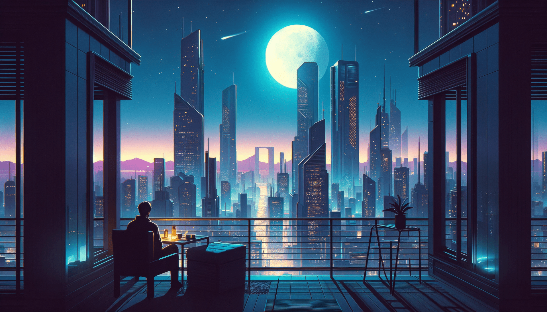 Moonlit City LoFi Ambience HD Wallpaper