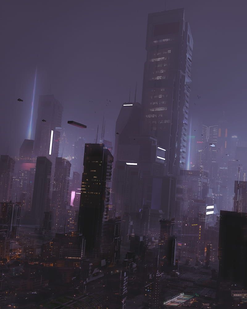 dark, purple background, cyberpunk, HD