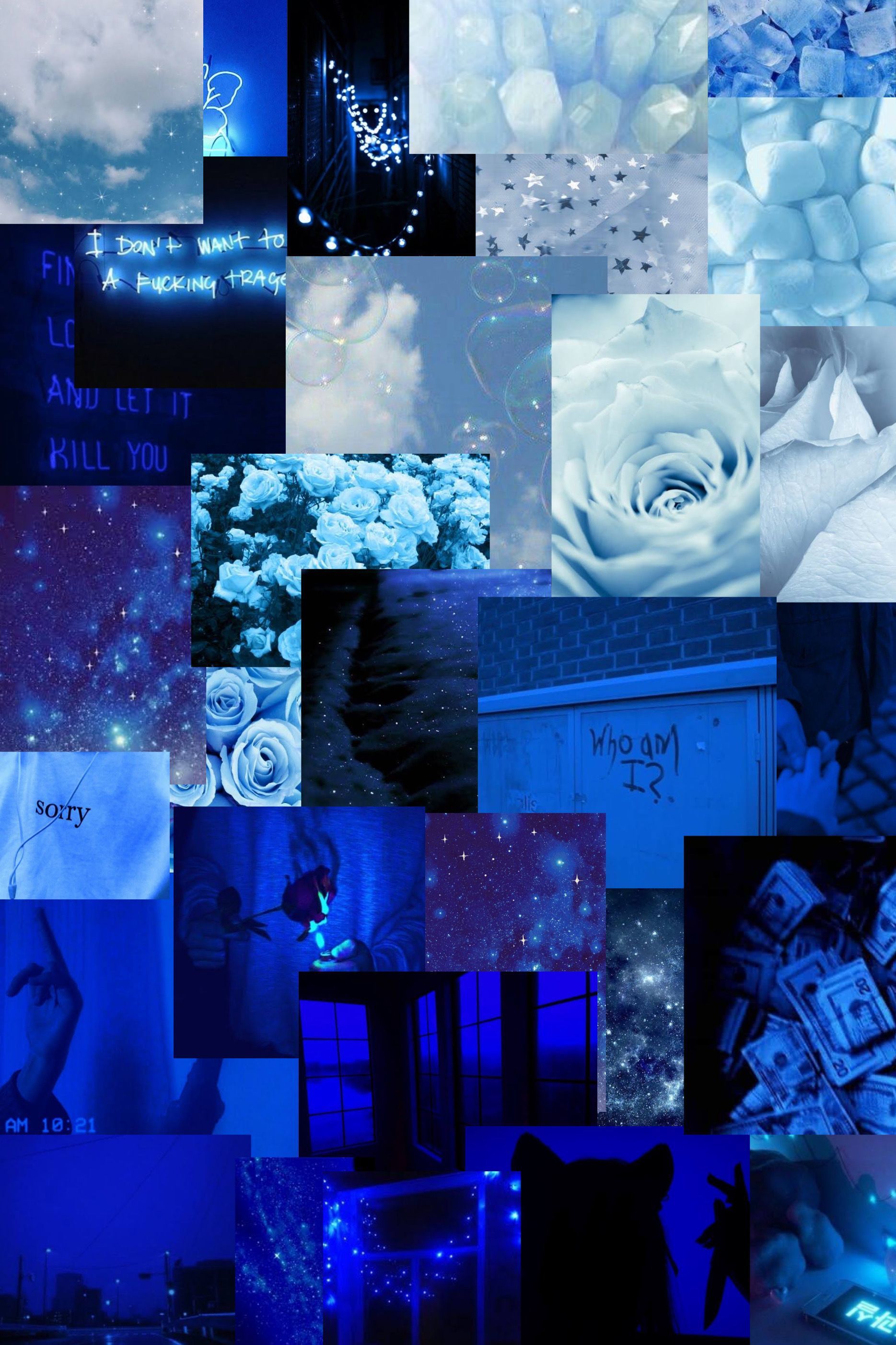 A collage of pictures with blue backgrounds - Neon blue, blue