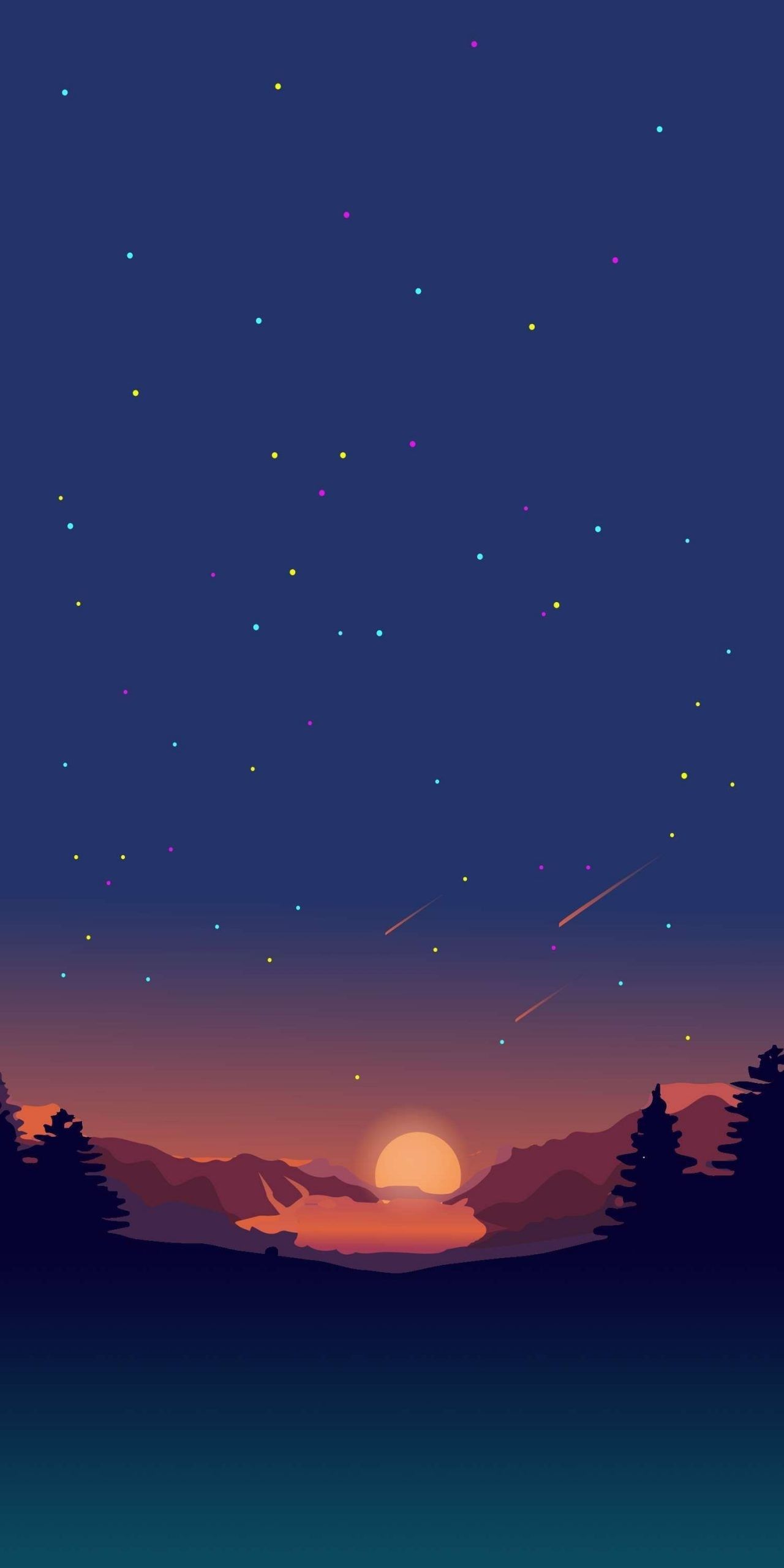 A sunset scene with stars in the sky - Pastel minimalist