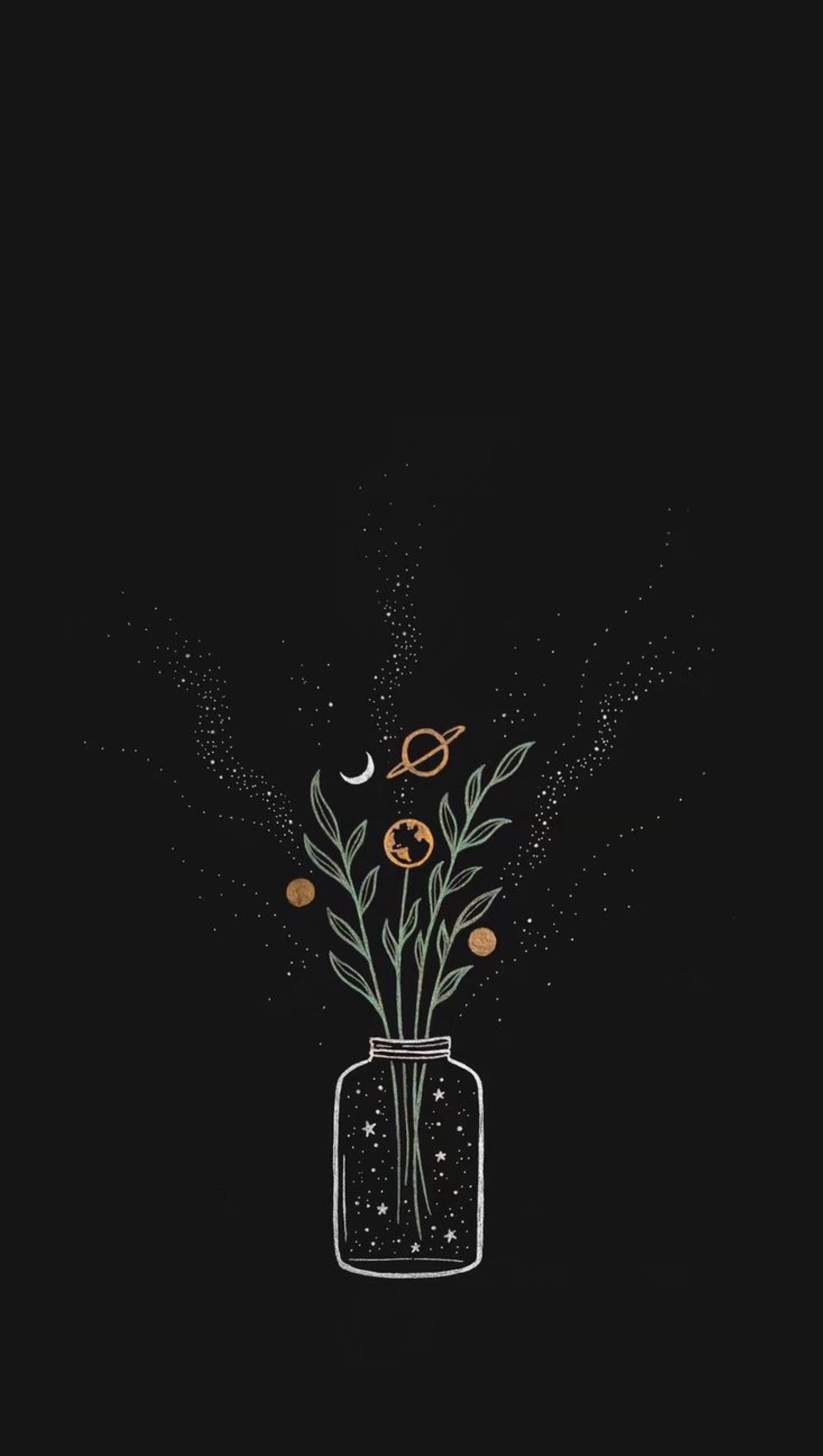 A vase with flowers and stars in the background - Pastel minimalist