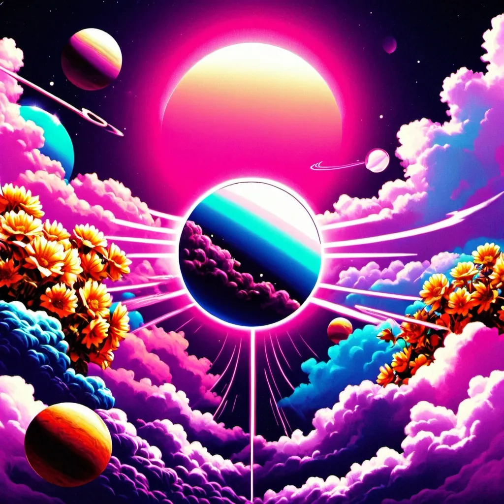 Vaporwave, flowers, , planets, collage