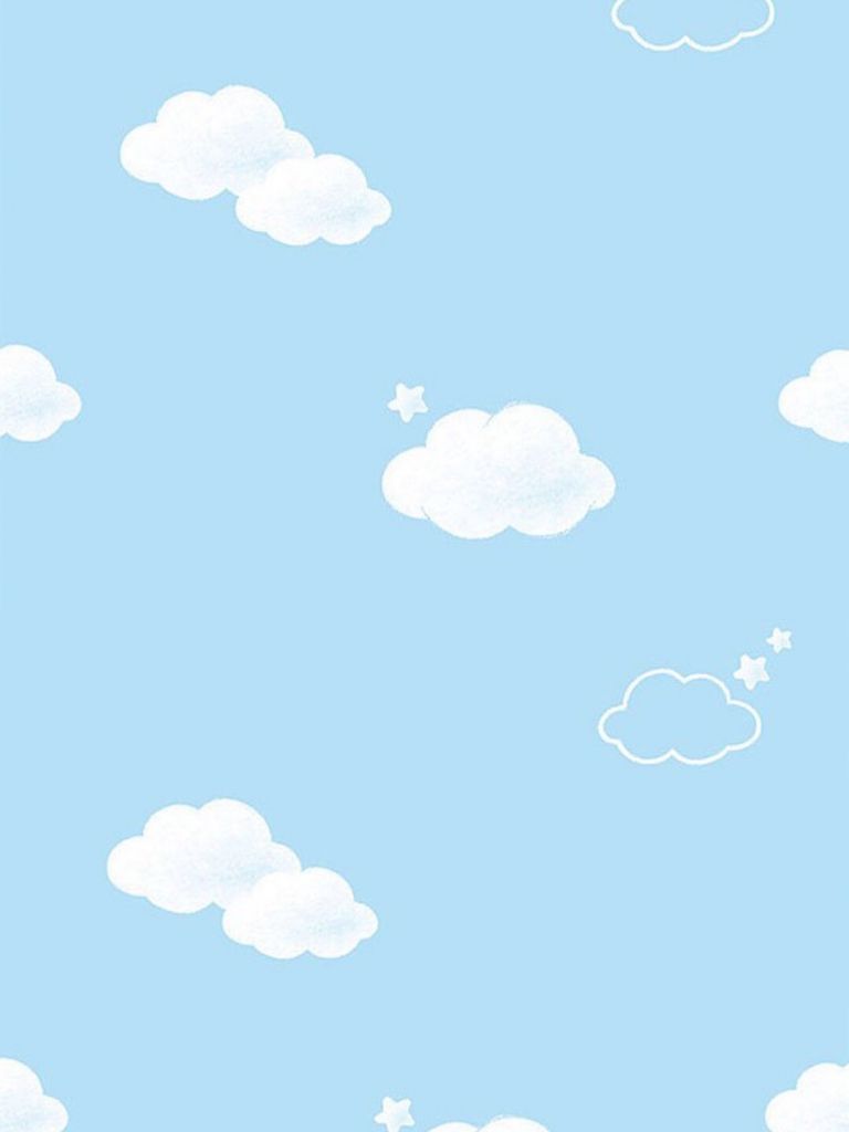 A seamless pattern of clouds and stars - Light blue, pastel blue, cute