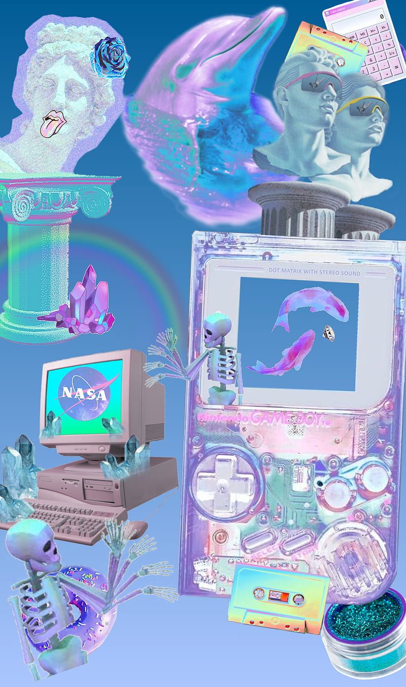 Vapor Collage, gameboy, unicorn