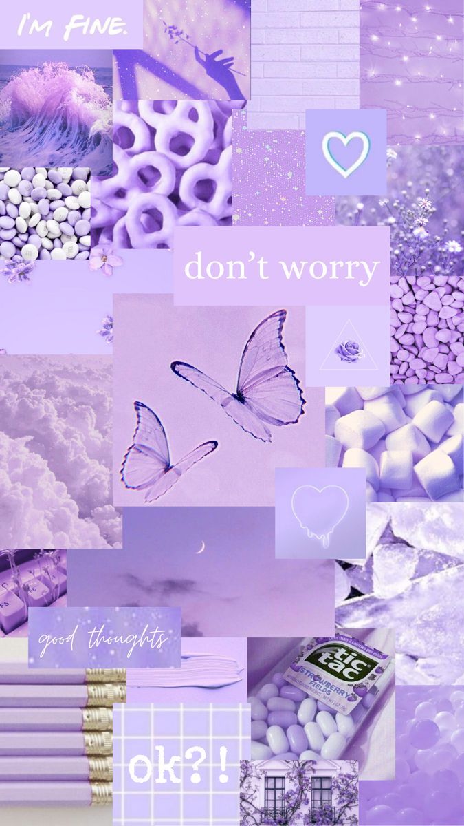 A collage of purple pictures with butterflies - Lavender