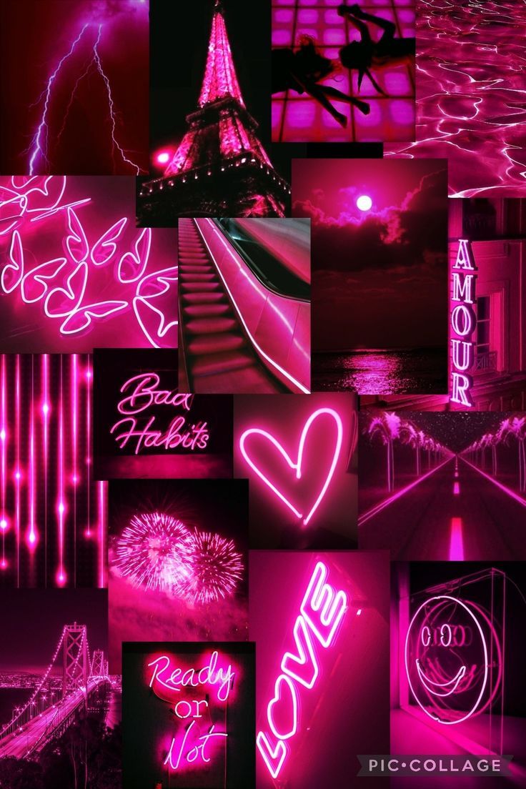 Neon pink wallpaper collage