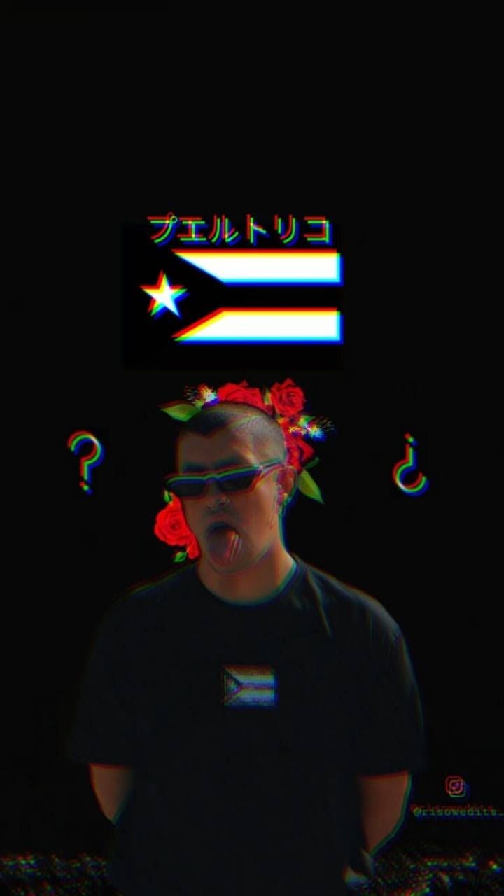 A man with sunglasses and flowers on his shirt - Bad Bunny