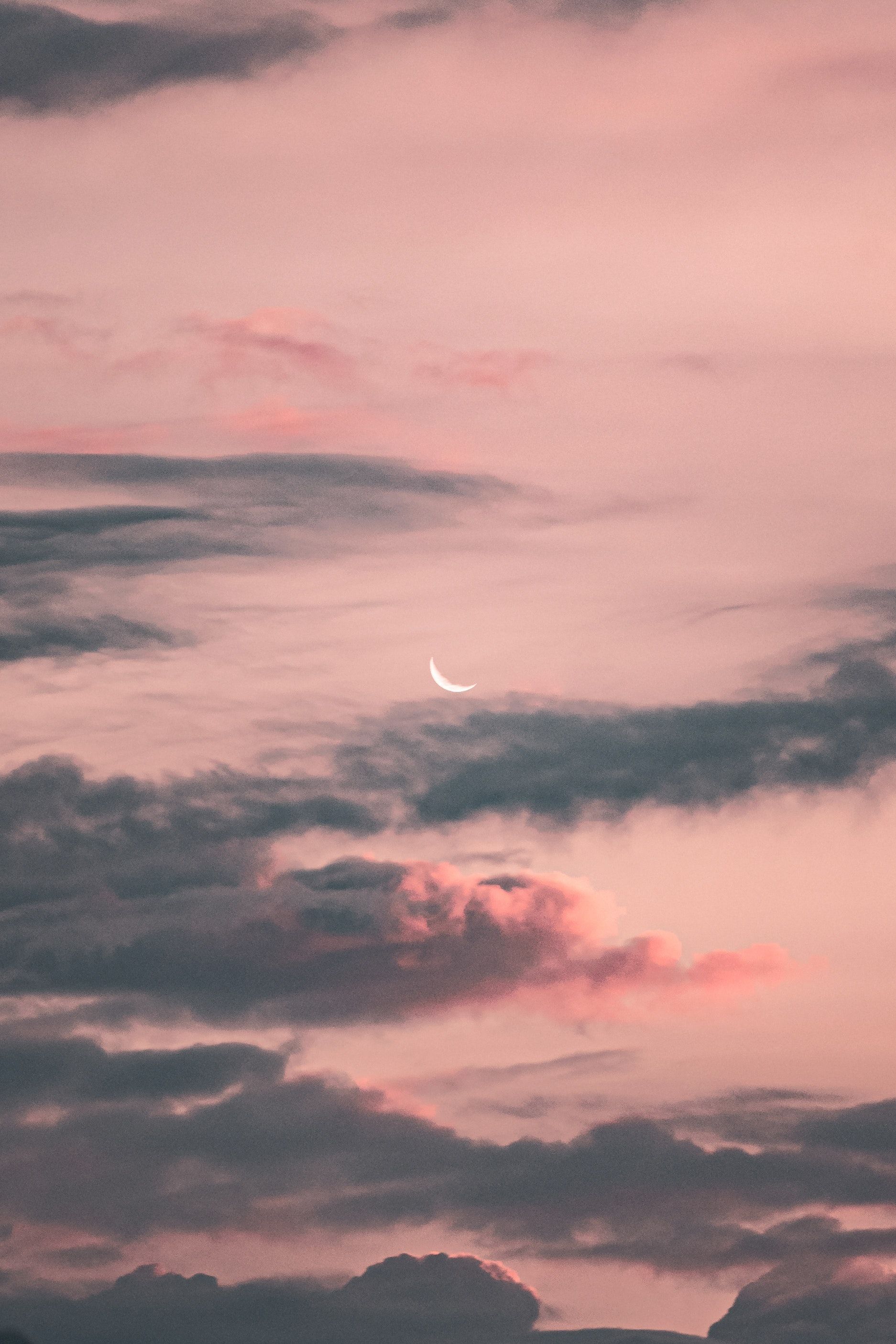 A crescent moon is in the sky - Hot pink, pink phone, sky, beautiful, sunrise, cloud