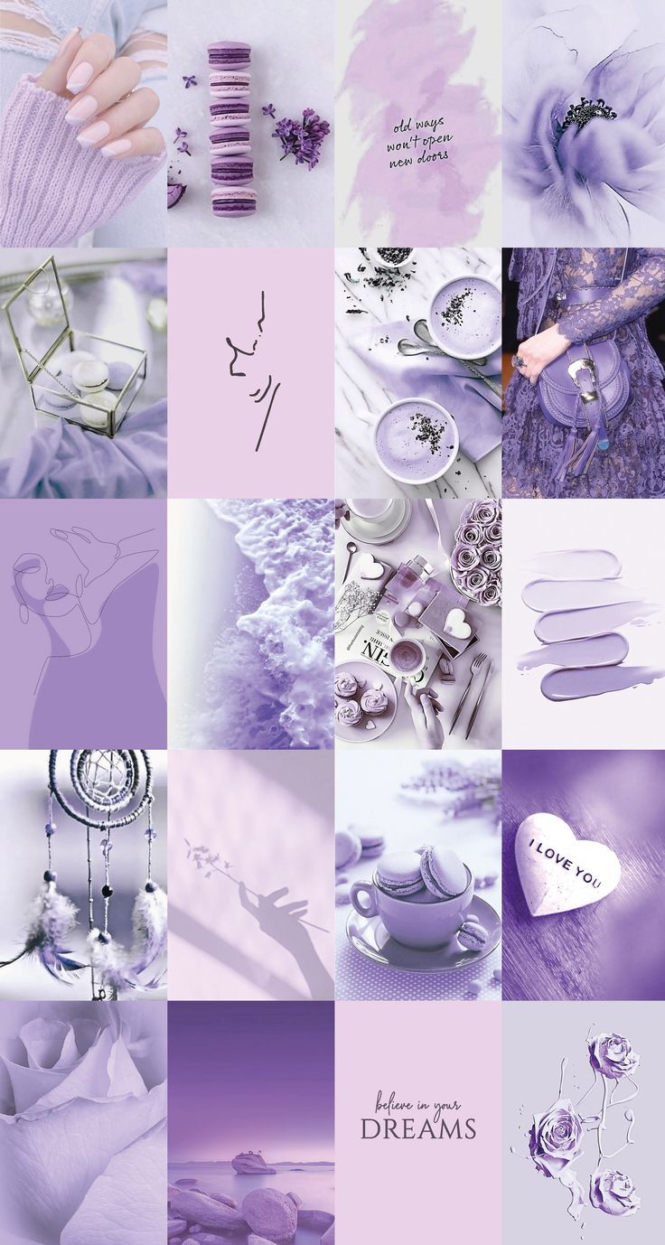 Aesthetic collage of lavender, purple, and white images. - Lavender, light purple