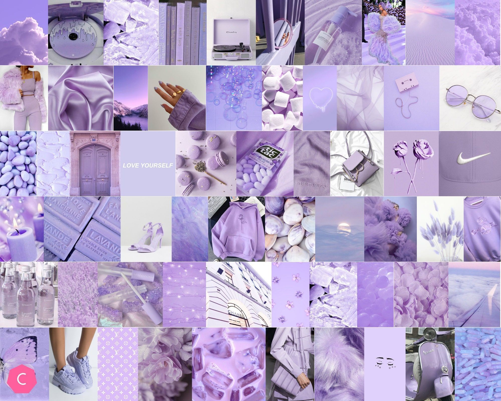 Boujee Lavender Aesthetic Wall Collage Kit digital Download