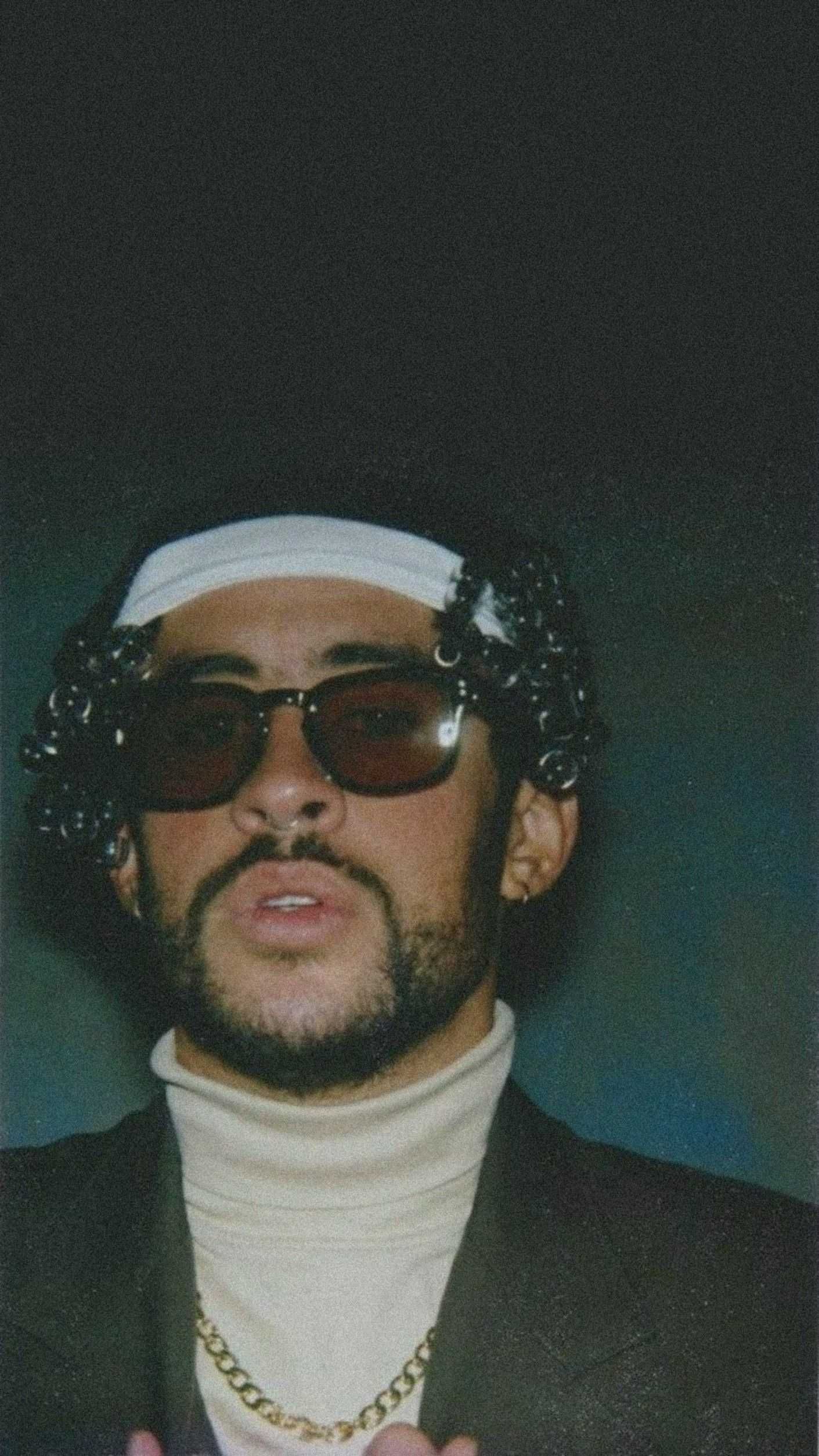 The Weeknd in a white turtle neck and sunglasses - Bad Bunny