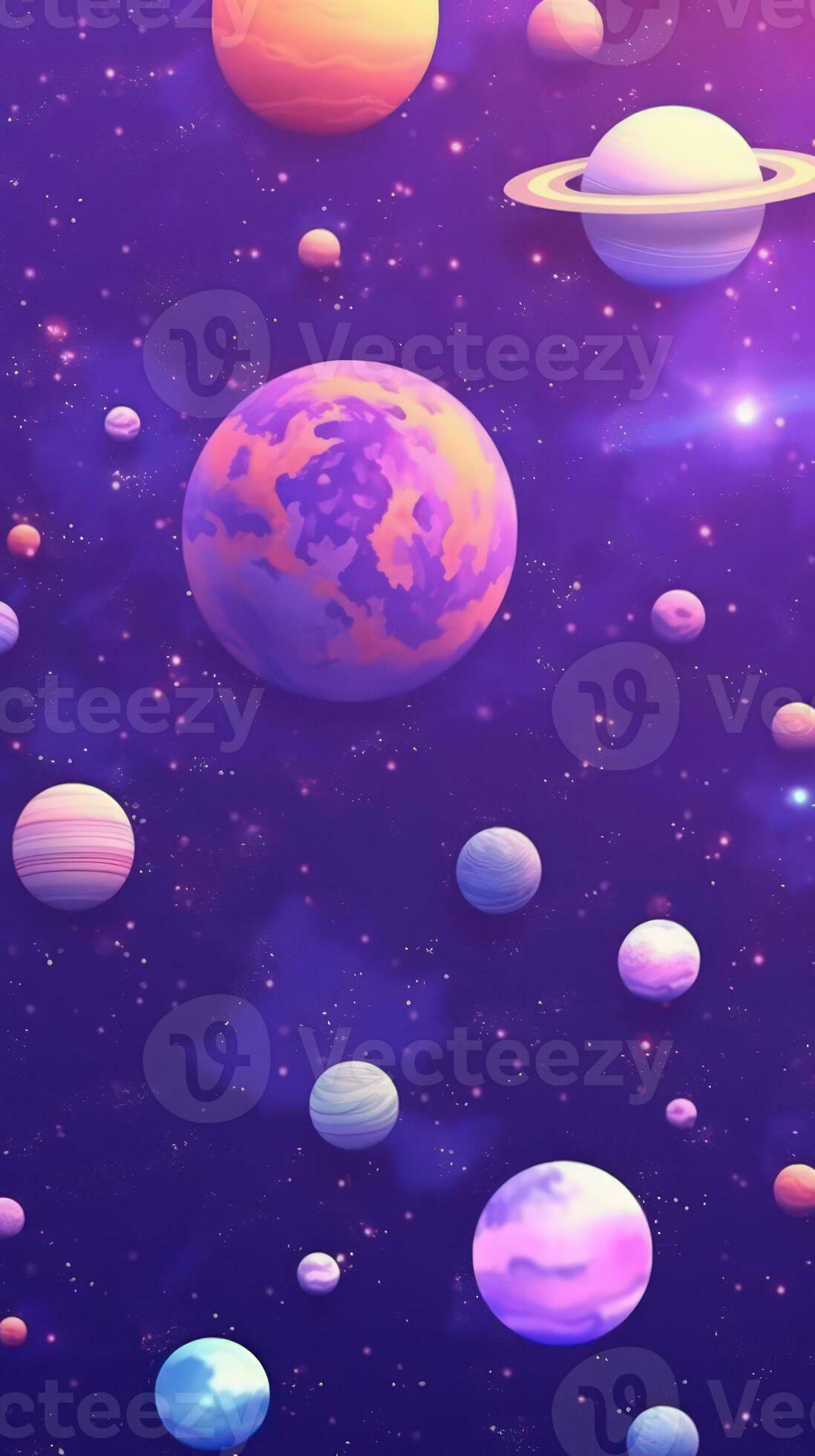 Purple Wallpaper with Planets and Stars