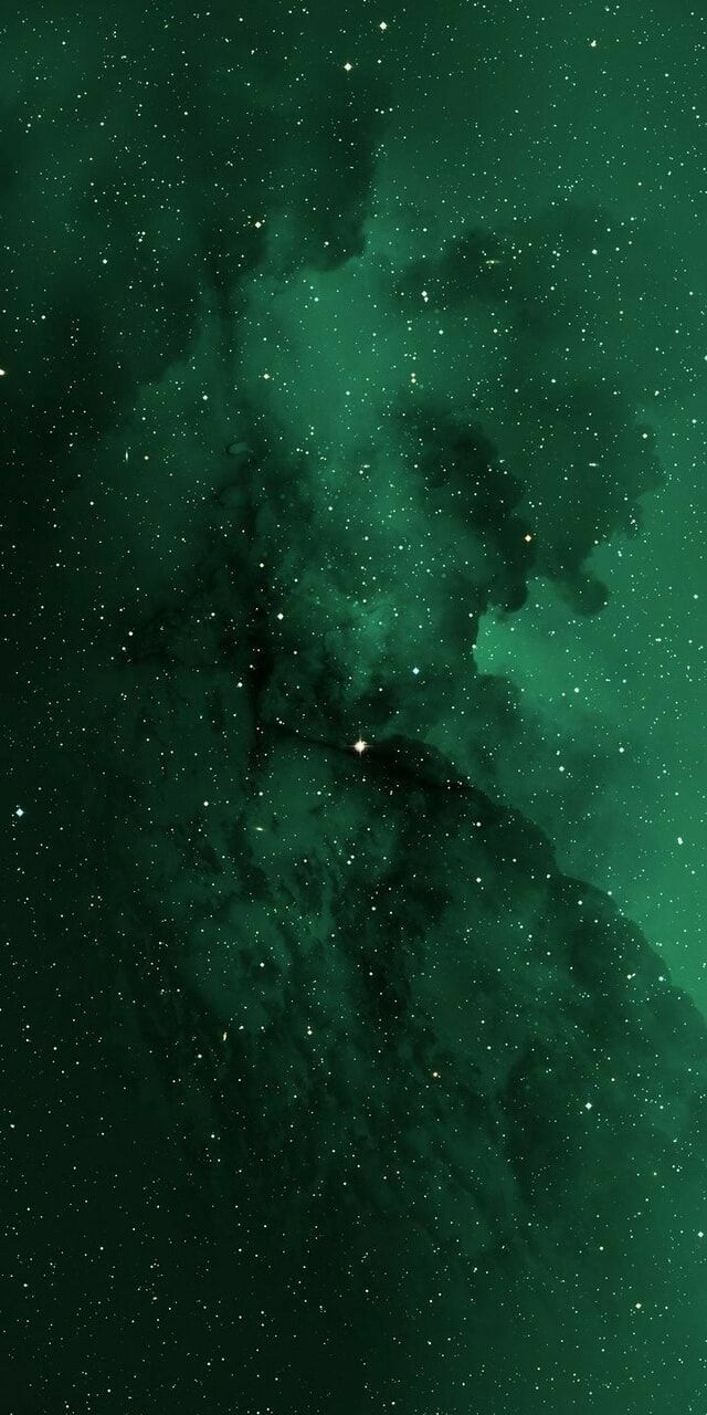 Green nebula with stars in the dark of the universe - Dark green