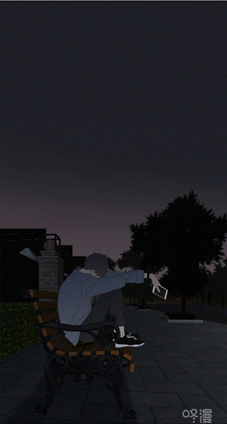 A man sitting on a bench at night - Dark anime, black anime