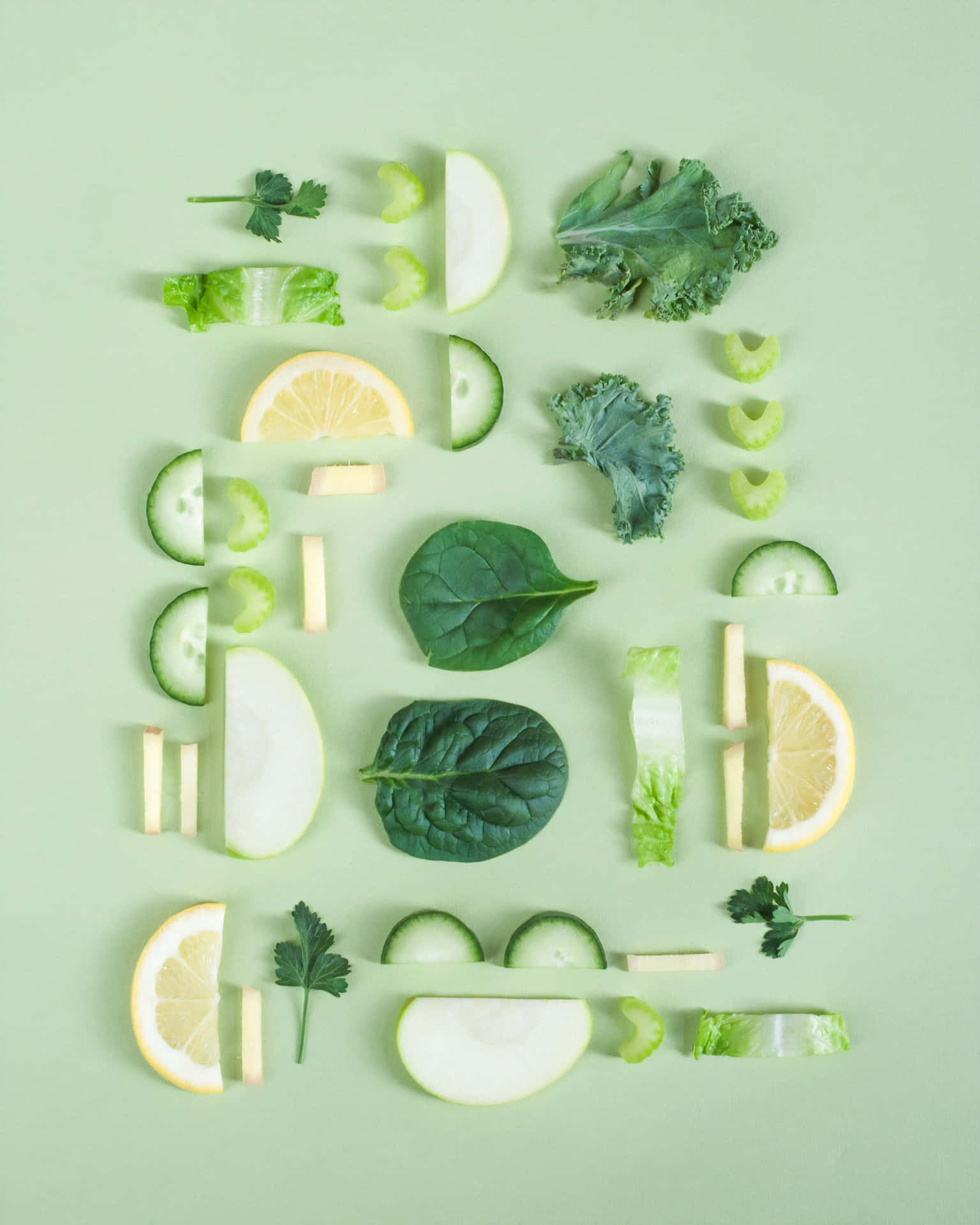 Aesthetic Green Background Flat Lay