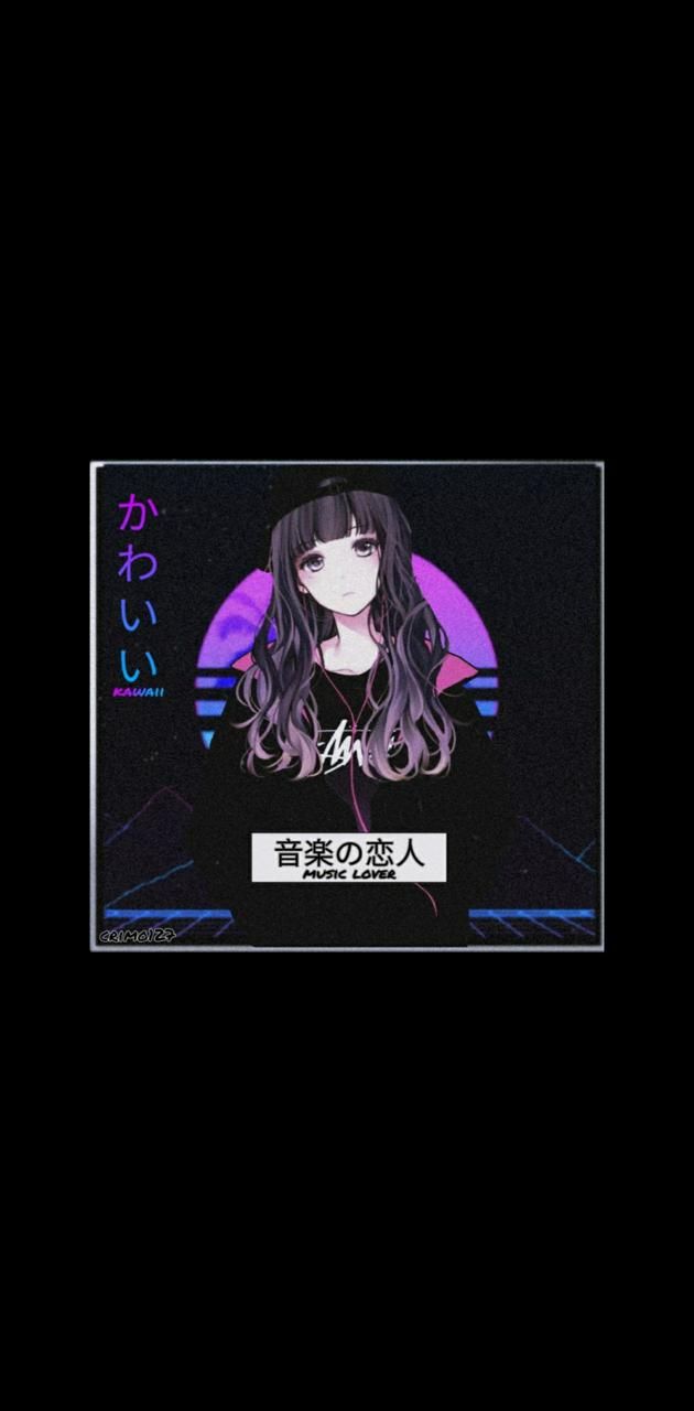 Aesthetic anime girl with long purple hair, black background - Dark anime, anime