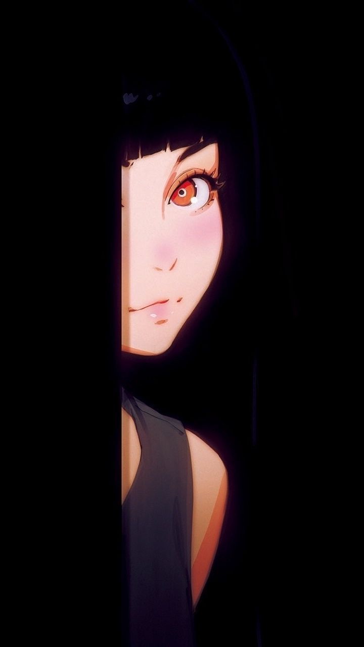 Anime girl with black hair and red eyes - Dark anime, black anime