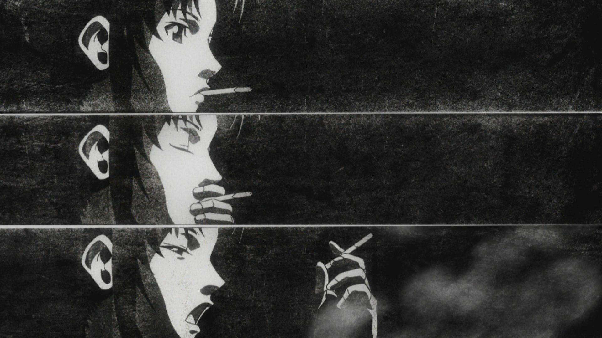 A black and white picture of two women smoking - Dark anime, black anime