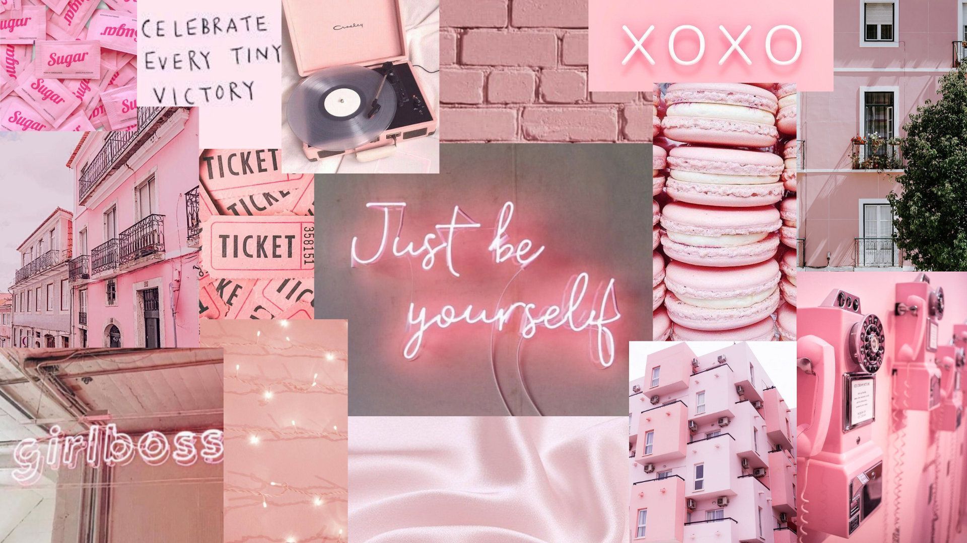 A collage of pink aesthetic images with a quote in the middle that says 
