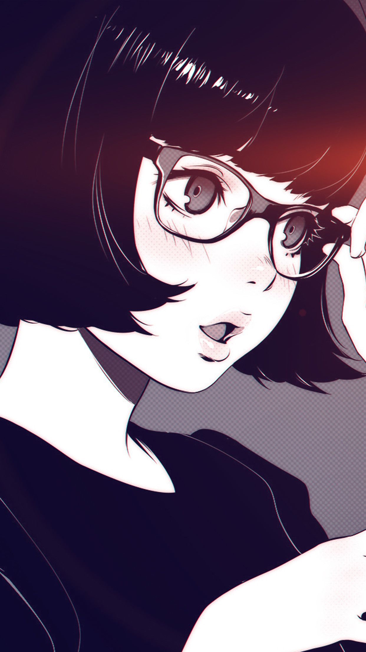 1440x2560 anime girl with glasses wallpaper for your phone - Dark anime, black anime