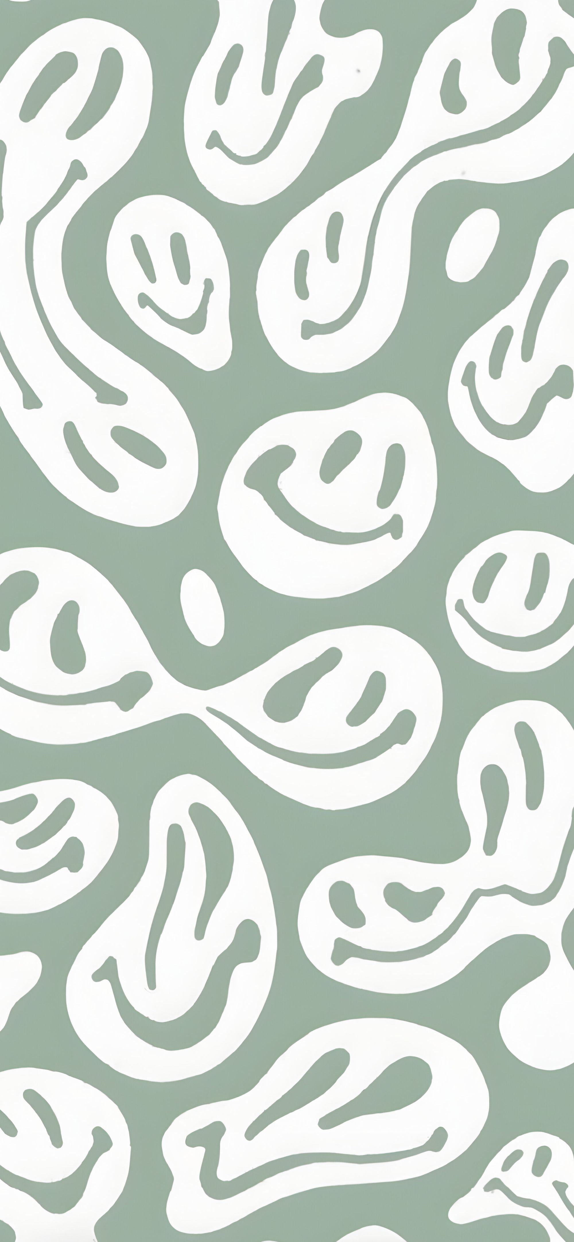 Abstract Smiley Faces Green Wallpaper