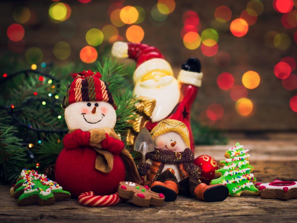 Christmas background with toys and a snowman - Cute Christmas, white Christmas