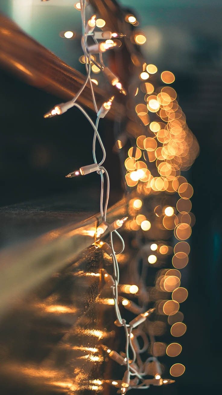 Christmas lights on a wooden fence - Christmas iPhone, Christmas lights
