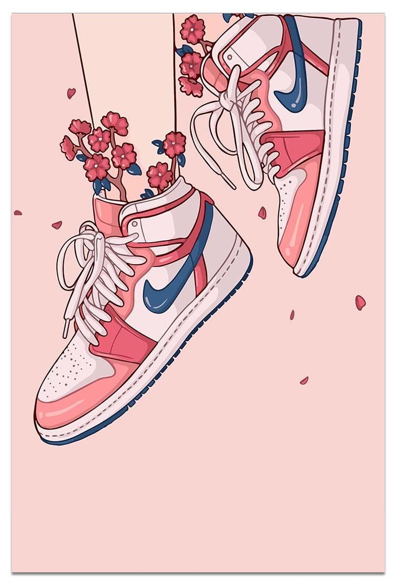 Hypebeast Girly Pink Sneaker Poster Aj Canvas Wall Art Pink Room Decor Sneaker Air Gym Shoes Shoebox Collection Aesthetic Cool Posters for Teen