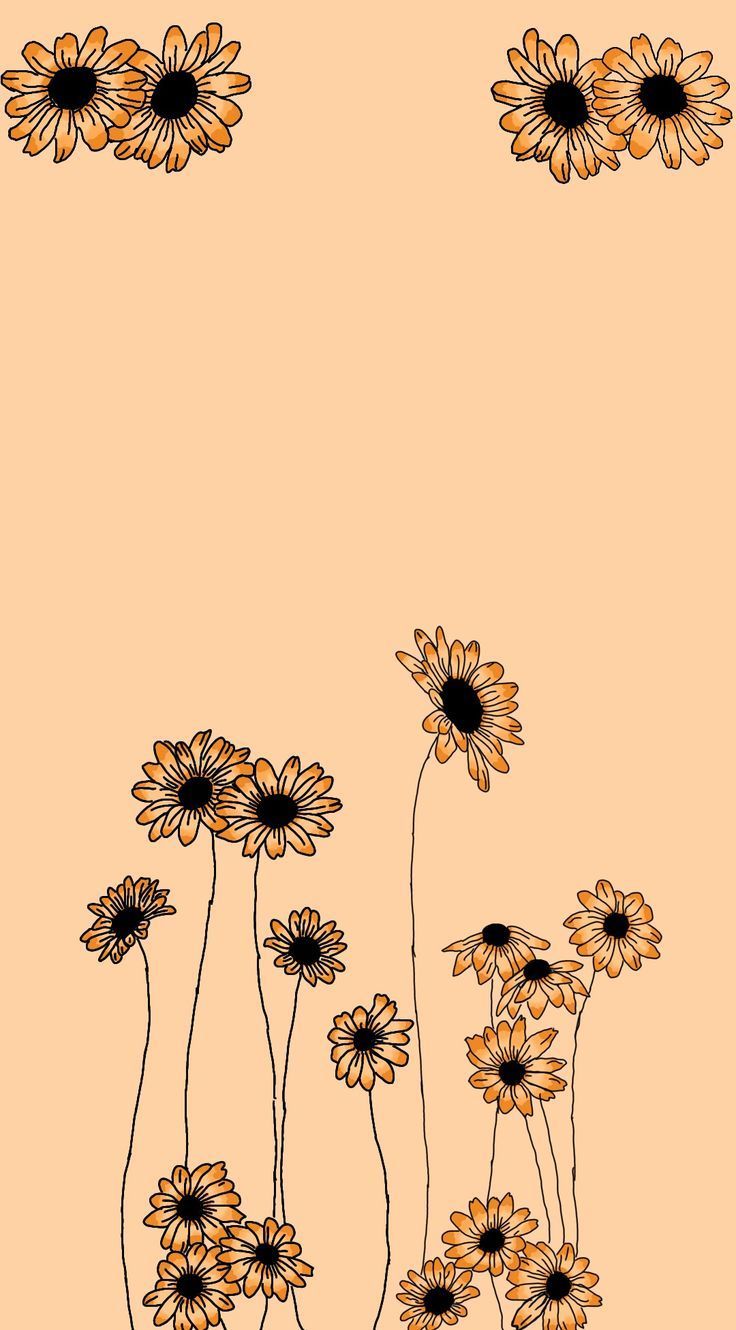 A drawing of flowers on an orange background - Vintage fall